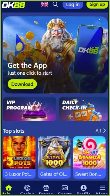 Lobi permainan DK 88 dengan slot, kasino langsung dan sukan pada telefon pintar